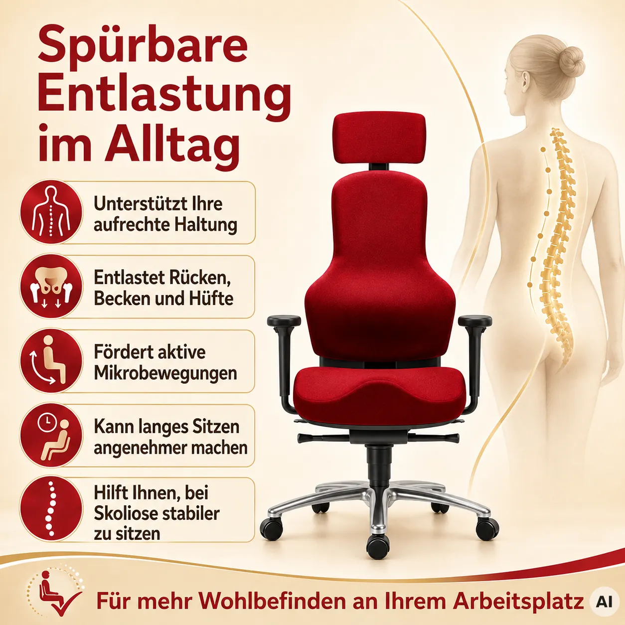 Ortholetic - Orthopädischer Hüft-Bürostuhl