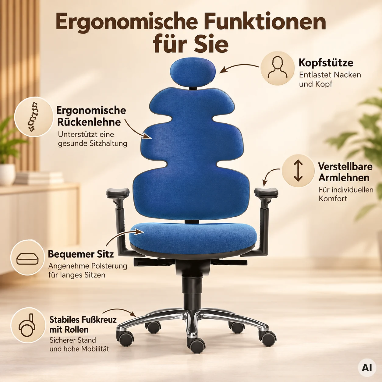 Sun L mit Kopfstütze - Home Office Bürostuhl