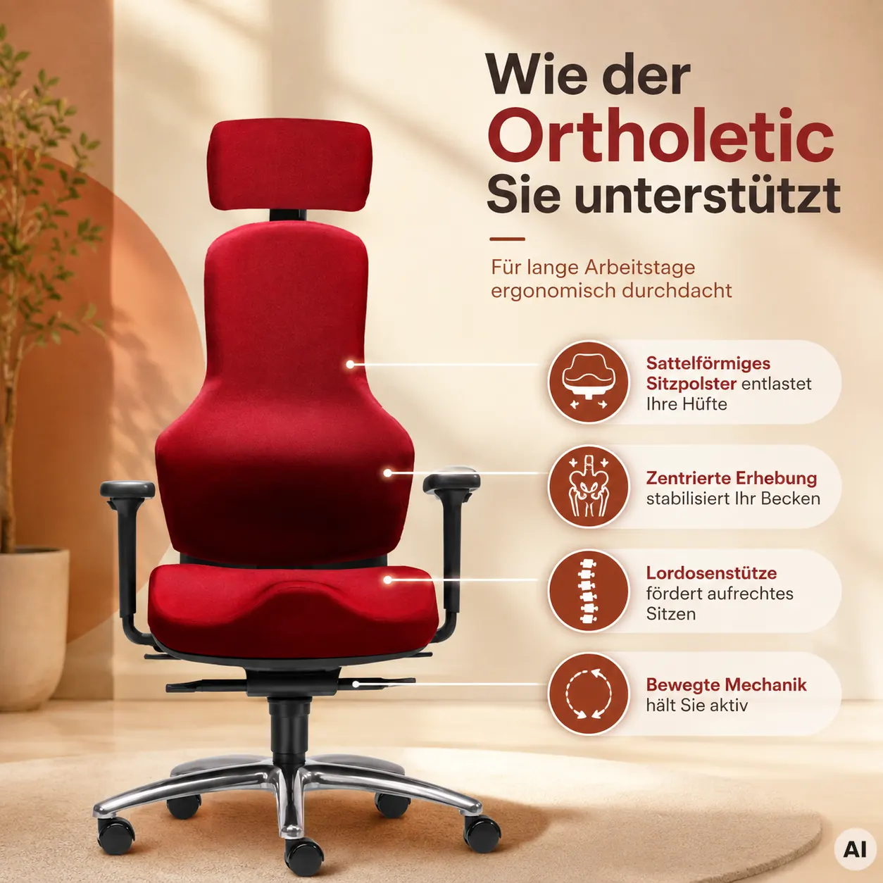 Ortholetic - Orthopädischer Hüft-Bürostuhl